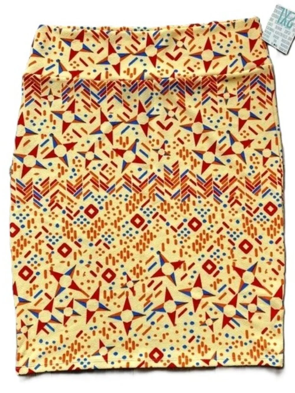 LuLaRoe Cassie Pencil Skirt 2XL Multicolor Geometric Festive Pull On Stretch